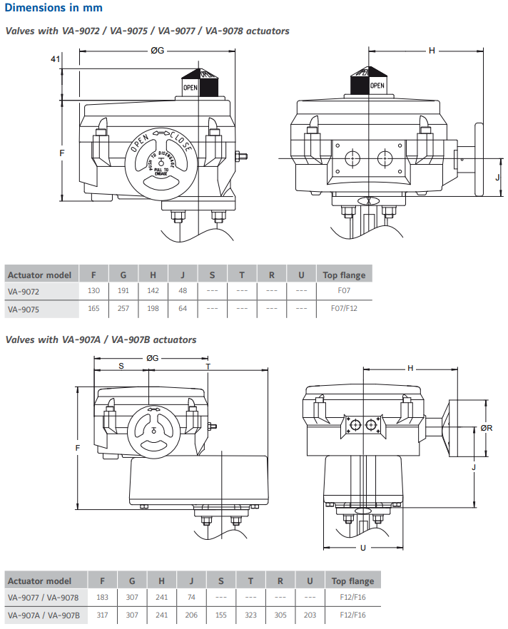Johnson Controls VA-9070 - Dimensions