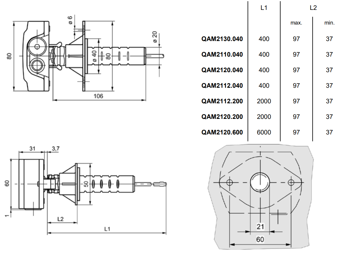 Siemens QAM2130.040 - Dimensions